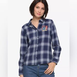 DISNEY LILO & STITCH Beach Chair EMBROIDERED PLAID FLANNEL SHIRT! 100% Cotton